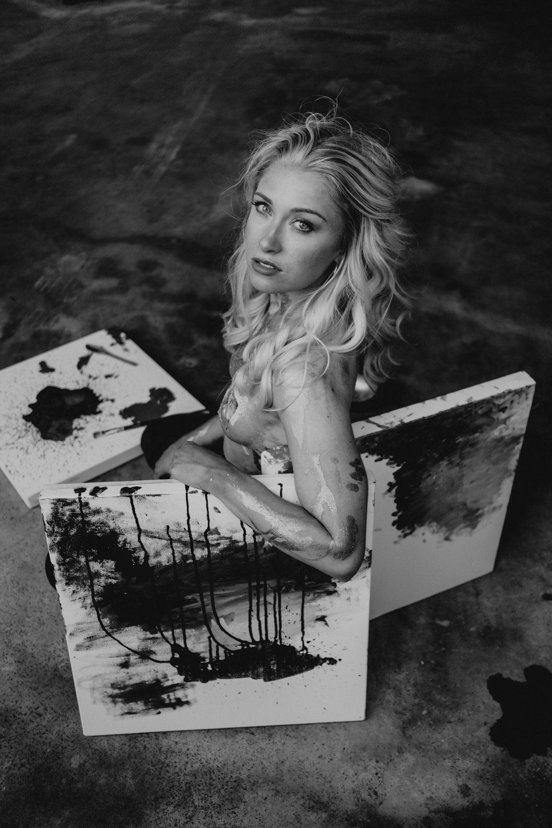 Artist working on canvas